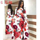 Summer New Elegant Women's Maxi Dress Bohmia Casual Flower Print Robe Fashion Hollow Out Ladies Short Sleeve Dress