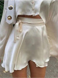 Satin Lace Up Mini Skirt-Outfit