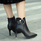 Women Thin High Heel Ankle Boots Fashion Zipper Boots Comfort Pointed Toe Buckle Fall Winter Women Boots Black Yellow