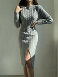 Split Knit Dress Women's 2022 Autumn Winter New Waist Slimming Bottoming Sweater Skirt Dress for Women Sweaters
