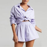 Casual Two Piece Sets Womens Outifits Shorts Fashion Set of Pants and Blouse Solid Color Cardigans Y2k Tracksuit