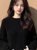Heavy Industry Black Lace Sleeve Thick Line Sweater Women 2025 New Lazy High-End Feeling Small Knitted