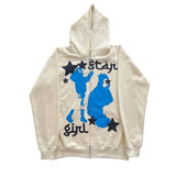 Women's Letter Printed Hoodies Harajuku Vintage High Street Goth Sweatshirt Loose Zip Up Hoodie Long Sleeve y2k Star Clothes