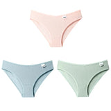 3PCS/Set Women's Panties Striped Cotton Underwear Solid Color Briefs Low-Rise Soft Panty Women Underpants Female