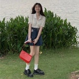 High Waist Y2K Jean Skirts Women Retro Mini Denim Pleated Skirts Harajuku Punk Belt Korean Student Casual A Line