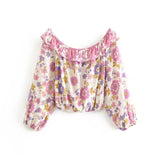 Queens Women Two Piece Outfits Ruffles Long Sleeve Tops Bohemian Elastic Waist Skirts 2 Pieces Rayon Cotton Boho