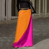 Women Elegant Color Blocking Straight Skirt 2023 Spring Streetwear Fashion Office Long Skirt Retro Boho Pocket Club Skirts