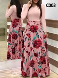 Winter 5XL Floral Print Patchwork Casual Fashion Maxi Dress Lady Long Sleeve Elegant All-match Robe Vestido Women