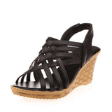 Sandal Woman High Platforms Cut Outs Wedges Breathable Pattern Checkered Gladiator Elastic Band High Heeled