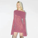 Sheer Knitted Off-Shoulder Mini Dress-Outfit