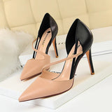 Zingj Korean Version Of Fashion Sweet High Heels Women's High With Shallow Mouth Pointed Head Color Hollow One Word Belt Show Thin Single