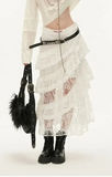 White Lace Layer Tulle Midi Skirt-Outfit