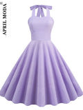 60s A Line Retro Vintage Rockabilly Dresses Classic Halter High Waist Midi Summer Dress Casual Holiday Vestidos