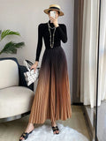 Gradient Pleated Long Skirt- Outfit