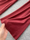 Women Red/Black/White Two Piece Set Elegant Square Collar Short Tops + High Waist Flare Pants Fashion Suits Female