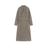 Temperament Commuting Long Sleeves Wearing Skirts In The Fall Of 2025 New V-Neck Waist Thin Shirt Dress