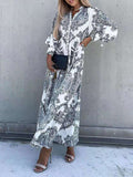 Vintage Printed Seaside Beach Dress Fashion Long Sleeve Button V Neck Long Dresses Spring Casual Office Women Loose