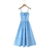 Corset Elastic Ruched Strap Midi Dress- Outfit