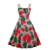 Front A Line Vintage Elegant Floral Party Flare Dress Women Summer Spaghetti Strap Shirred Back Cotton Retro Dresses