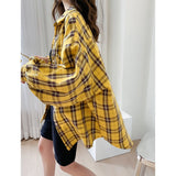 Korean Style Basic Plaid Blouses Women Oversized Harajuku Daily All-match Long Sleeve Chic Shirt Female Female