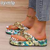 size graffiti sandals outer wear2022new thick bottom beach sandals women's shoes women's herringbone sandals chain