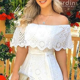 Women Solid Off Shoulder Hole Mini Dress Casual Dress Elegant Fashion Chic