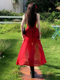 Red Ruffle Midi Dress-Outfit