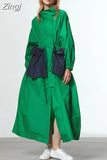 Spring Autumn Extra Long Oversized Green Trench Coat for Women with Big Pockets Drawstring Luxury Designer Fashion