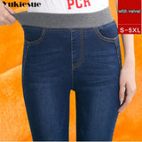 Winter Jeans Pants For Women Faux Denim Pencil Pants Warm Thickening Fleeces Hot Leggings Casual Legging Female