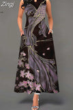 Women Floral Printed Long Dresses Casual Sleeveless Beach Holiday Boho Maxi Dress