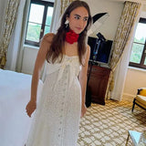 White Lace Buttoned Halter Midi Dress- Outfit