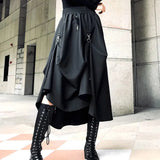 Harajuku Cargo Skirts Women High Waist Buckle Irregular Skirts Gothic Punk Freely Adjustable Black A Line Midi Long