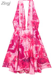 Print Halter Mini Dress Woman Sexy Backless Dress Women Summer Off Shoulder Short Dresses For Women Beach Party