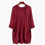 Zingj Spring New EBAY Women's Hooded Solid Color Loose T-Shirt Irregular Pocket Top-Outfit