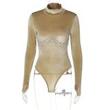 Diamond Tassel Turntable Bodysuit Women Winter New Long Sleeve Body Tops Femme Sexy Club Party