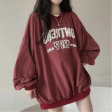 Letter Print Oversized Round Neck Sweatshirt-Outfit