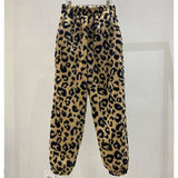Brown Leopard Flannel Sweatpants Women Fashion Streetwear Winter Y2k Pants Loose Joggers Korean Kawaii Trousers
