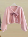 Two Piece Sets Womens Sweet Outfit For Women Temperament Pink Knitted Sweater+ Ruffles Patchwork Straped Fairy Dress