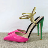 Rose Women Pointed end Slingback Sandals 10cm High Heel Stiletto Ladies Jelly 12cm Party Shoes Pink Black LX019
