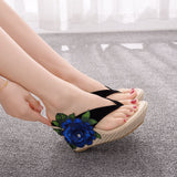 Waterproof Platform Slope Sandals Beach Flip-Flops Pins Pine Cake Embroidered Slippers