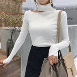 Knitted Women high neck Sweater Sexy Off Shoulder Pullovers Turtleneck Autumn Winter Basic Women Sweaters Slim Fit