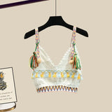 Outfits For Women 2023 Fashion Boho Knitted Vest+long Sleeve Sunscreen Blouse+side Split Pearl Beading Denim Skirts