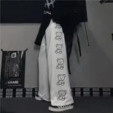 straight print women's pants Korean version ins elastic waist loose wide-leg mopping pants street hip-hop ulzzang
