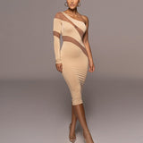 Winter Diagonal Collar Sexy Personality Mesh Patchwork Perspective Dress Women Y2K Slim Fashion Vestido Midi Robe