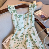 Summer Sleeveless Fashion Baggy Elegantt Flying Sleeve A Line Strap Fashion Cute Midi Dresses Ins Hot Vestidos