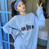 American Brand Letter Embroidery Hoodies Women V Neck Oversized Sweatshirt Female Long Sleeve Streetwear Casual Tops