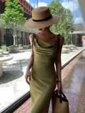 Women Elegant Satin Strap Midi Sleeveless Dress Backless Bodycon Sexy Party Club Slim Vestidos