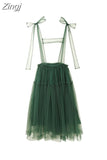 Vintage Ball Gown Dress Women Sleeveless Off Shoulder Suspender Dress Fashion Elegant Gauze Design A-line Mid Long