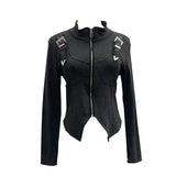 Shooting Irregular Zipper Collar Short Small Coat With Long Sleeves And Bottom Shirt