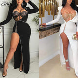 Women Skirt Two Piece Set Lace Bodysuit + Long Dress Split Out Party Night Suit Tracksuit Clothes For Women